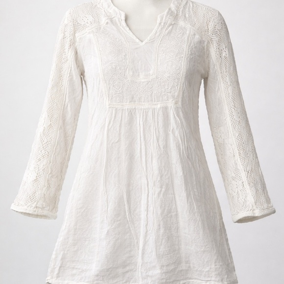 krazy kat Tops - White Lace Tunic Top Boho Cottagecore Embroidered Blouse